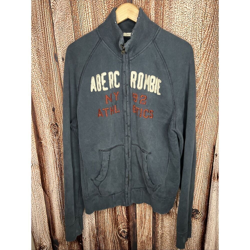 Abercrombie & Fitch LOGO Jacket Muscle Sweatshirt zip Up Y2K XL Blue